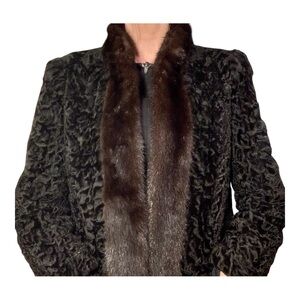 Black Persian lamb and Mink Real Fur Jacket